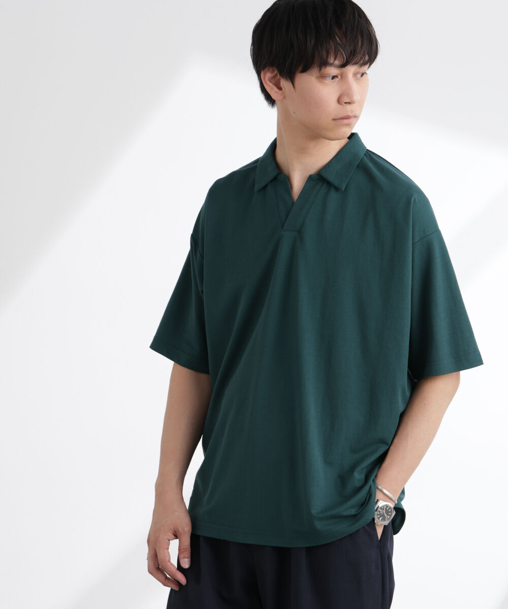 NANO universe「レーヨンナイロンポンチスキッパーシャツ 半袖」|Tシャツ・カットソー|D.グリーン1