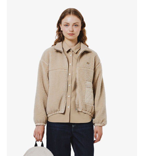 LACOSTE「リブニットスタンドカラーソフトボアジャケット / スタンドジップボアブルゾン」|ブルゾン・スタジャン|ベージュ