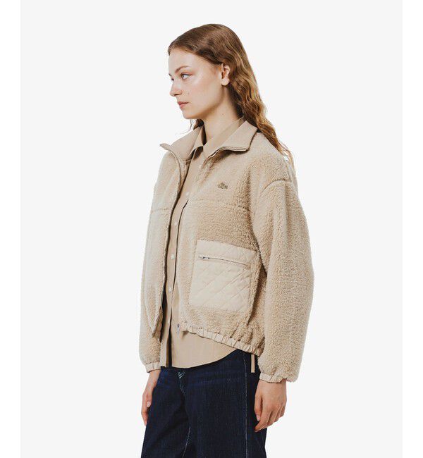 LACOSTE「リブニットスタンドカラーソフトボアジャケット / スタンドジップボアブルゾン」|ブルゾン・スタジャン|