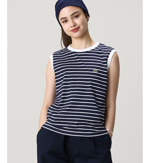LACOSTE「ノースリーブボーダーTシャツ」|Tシャツ・カットソー|ネイビー