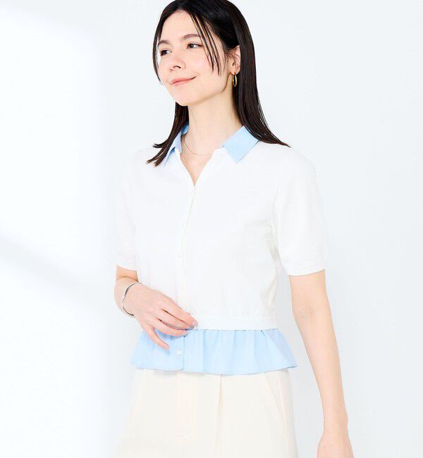 NOLLEY'S sophi「《手洗い可能/セットアップ対応》布帛襟取り外し可裾布帛半袖カーディガン」|カーディガン|