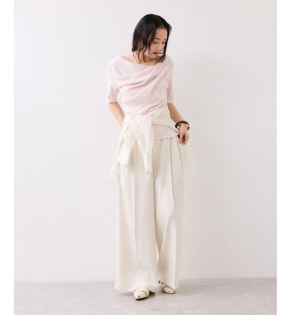 VIS「【夏トク価格】ドット＆無地テレコリブハーフスリーブドレーププルオーバー」|Tシャツ・カットソー|