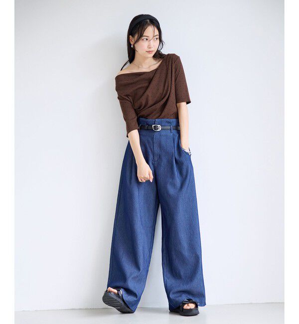 VIS「【夏トク価格】ドット＆無地テレコリブハーフスリーブドレーププルオーバー」|Tシャツ・カットソー|