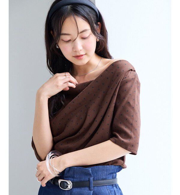 VIS「【夏トク価格】ドット＆無地テレコリブハーフスリーブドレーププルオーバー」|Tシャツ・カットソー|