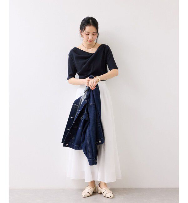 VIS「【夏トク価格】ドット＆無地テレコリブハーフスリーブドレーププルオーバー」|Tシャツ・カットソー|