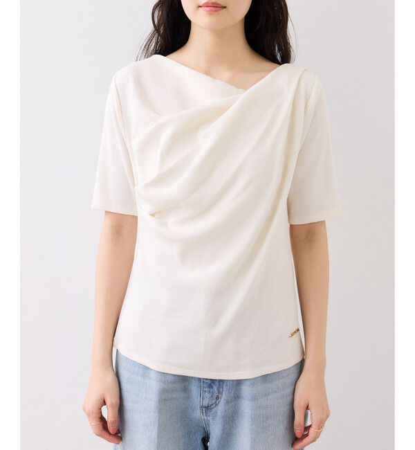 VIS「【夏トク価格】ドット＆無地テレコリブハーフスリーブドレーププルオーバー」|Tシャツ・カットソー|