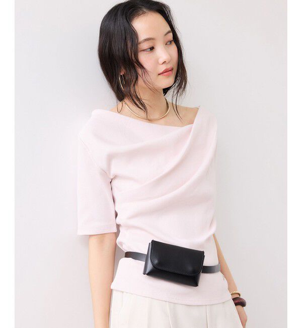 VIS「【夏トク価格】ドット＆無地テレコリブハーフスリーブドレーププルオーバー」|Tシャツ・カットソー|