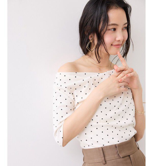 VIS「【夏トク価格】ドット＆無地テレコリブハーフスリーブドレーププルオーバー」|Tシャツ・カットソー|