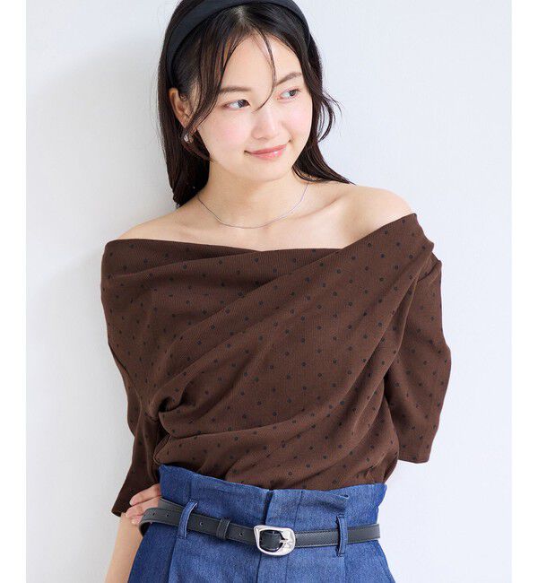 VIS「【夏トク価格】ドット＆無地テレコリブハーフスリーブドレーププルオーバー」|Tシャツ・カットソー|