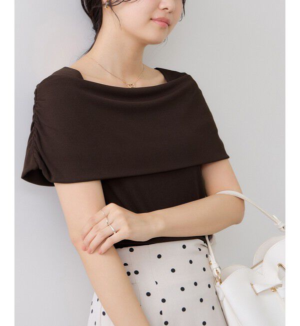 VIS「サイドギャザーオフショルダーカットソー/接触冷感」|Tシャツ・カットソー|