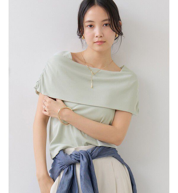 VIS「サイドギャザーオフショルダーカットソー/接触冷感」|Tシャツ・カットソー|
