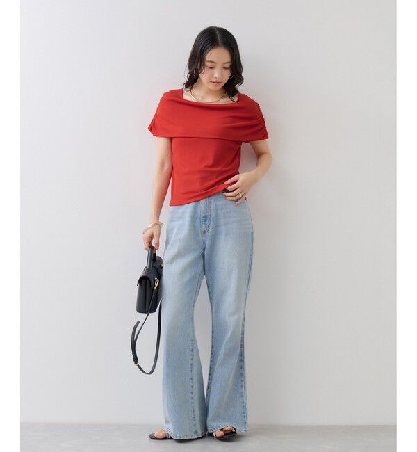 VIS「サイドギャザーオフショルダーカットソー/接触冷感」|Tシャツ・カットソー|