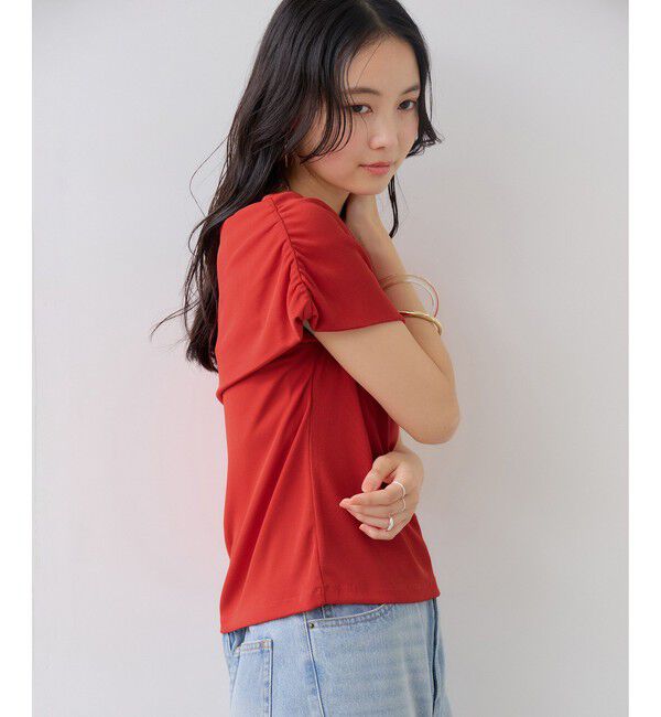 VIS「サイドギャザーオフショルダーカットソー/接触冷感」|Tシャツ・カットソー|