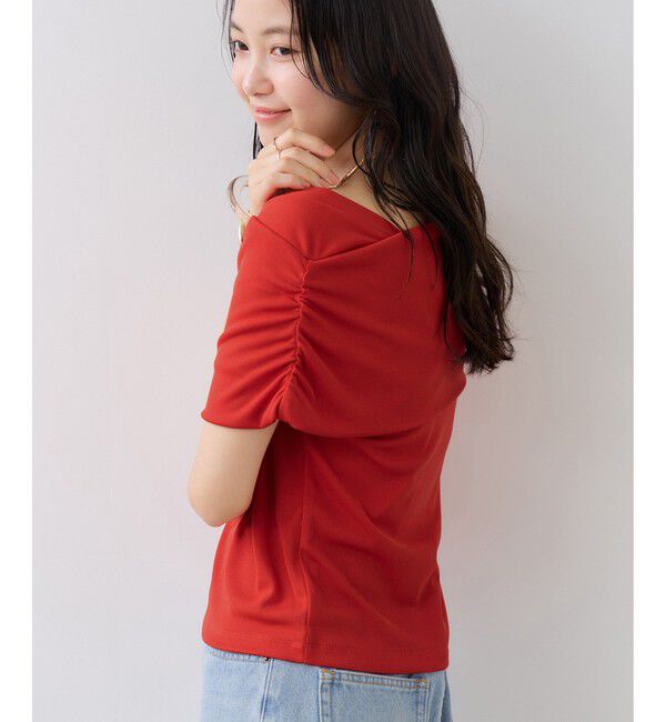 VIS「サイドギャザーオフショルダーカットソー/接触冷感」|Tシャツ・カットソー|