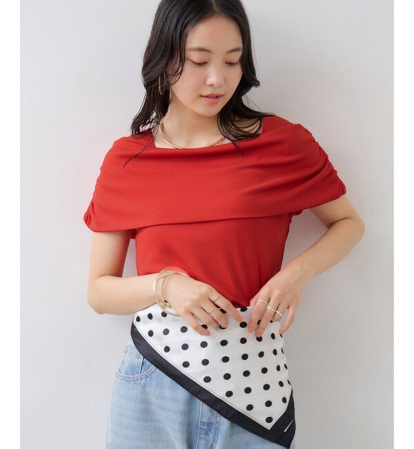 VIS「サイドギャザーオフショルダーカットソー/接触冷感」|Tシャツ・カットソー|