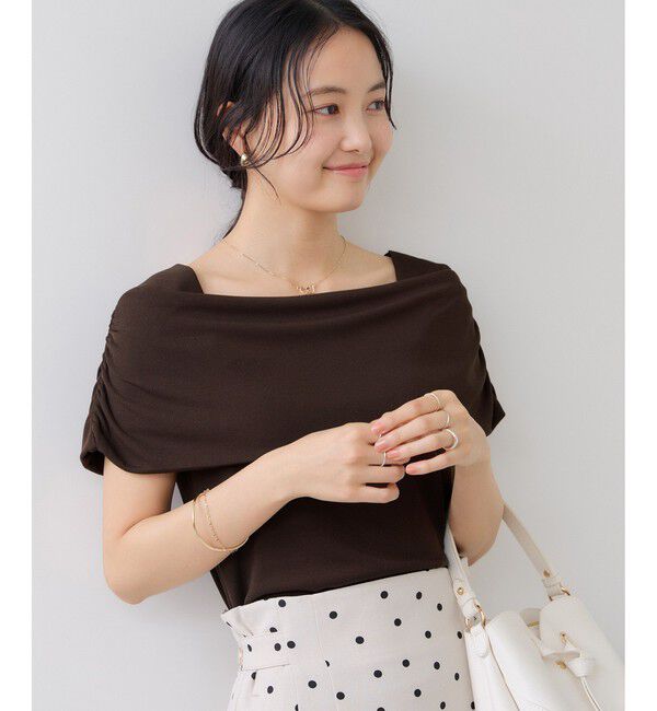 VIS「サイドギャザーオフショルダーカットソー/接触冷感」|Tシャツ・カットソー|