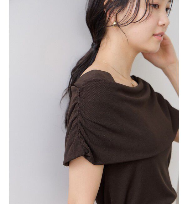 VIS「サイドギャザーオフショルダーカットソー/接触冷感」|Tシャツ・カットソー|
