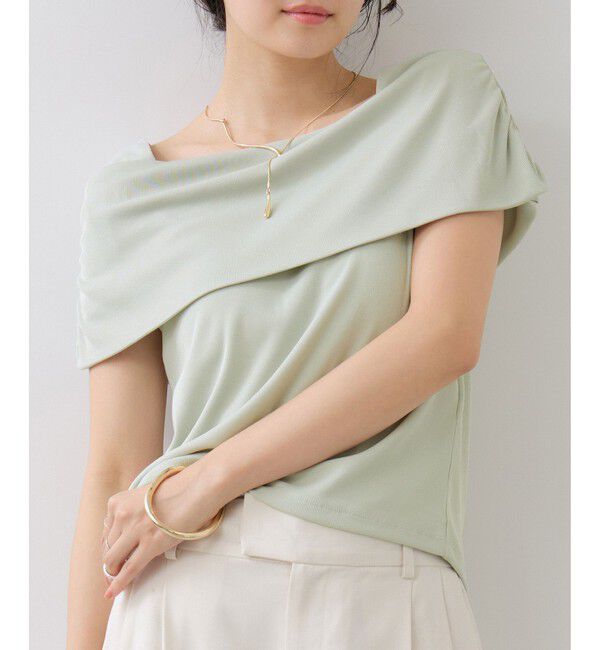 VIS「サイドギャザーオフショルダーカットソー/接触冷感」|Tシャツ・カットソー|ライトグリン(33)