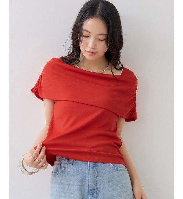 VIS「サイドギャザーオフショルダーカットソー/接触冷感」|Tシャツ・カットソー|レッド(60)