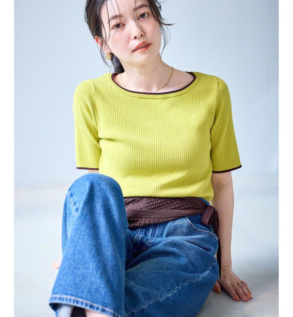 Rope&rsquo;Picnic「【ちゃんと+かわいい保証】シャーベットニット リブハーフスリーブニット/UVケア」|ニット・セーター|