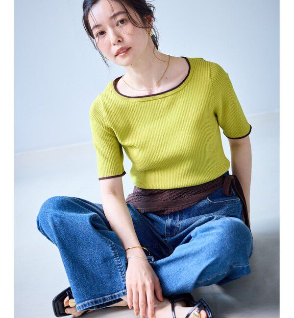 Rope&rsquo;Picnic「【ちゃんと+かわいい保証】シャーベットニット リブハーフスリーブニット/UVケア」|ニット・セーター|