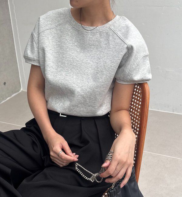  「ラウンド切替クロップT」|Tシャツ・カットソー|ライトグレー