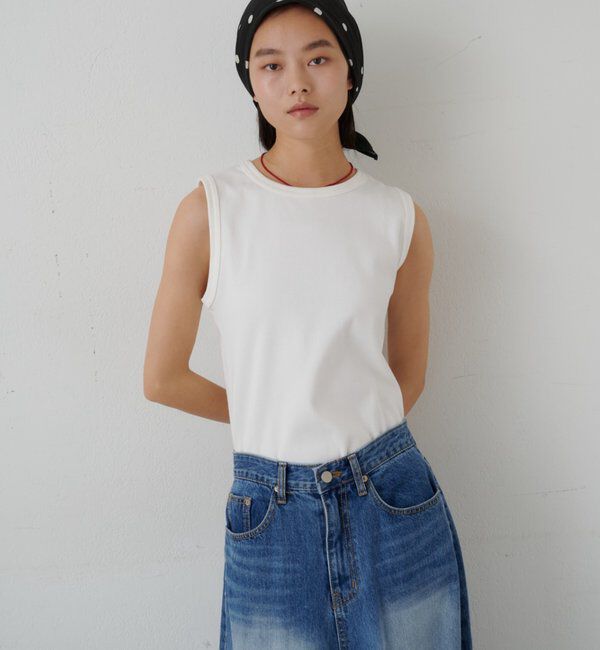  「【5色展開】リブコンパクトノースリーブ」|Tシャツ・カットソー|ホワイト