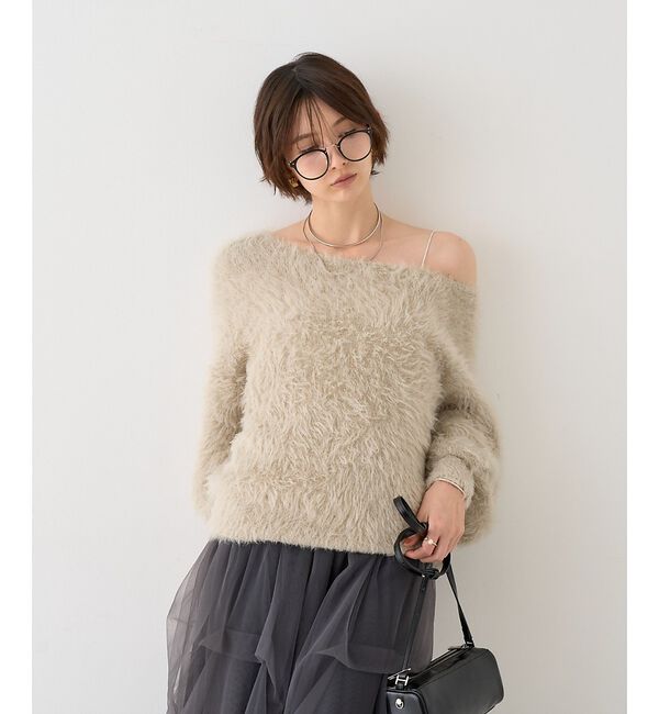 Rouge vif「【人気追加2026AW】3wayルーズラメニット/オフショルダー/ワンショルダー」|ニット・セーター|