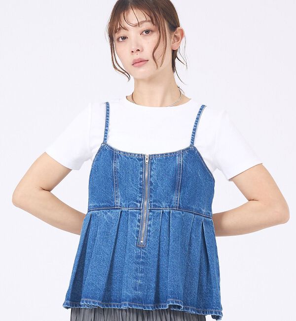 abahouse mavie「ウォッシュドデニムキャミ/レイヤード/バックリボン/春服/夏服」|キャミソール|ライトブルー