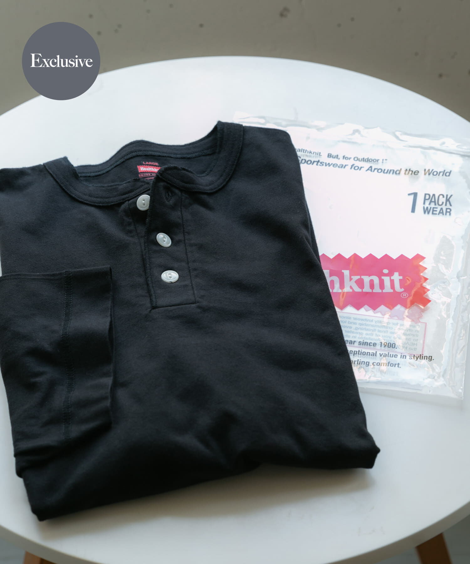 SENSE OF PLACE by URBAN RESEARCH「『別注』Healthknit&times;SENSE OF PLACE　ヘンリーネックTシャツ」|Tシャツ・カットソー|ブラック