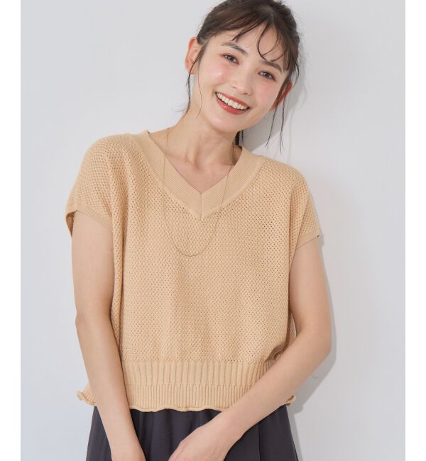 「【手洗い可】柄編みVネックプルオーバー」|プルオーバー|