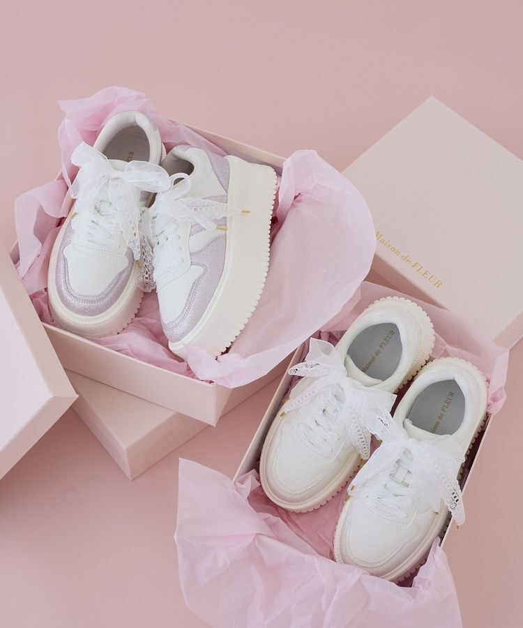 Maison de FLEUR「レースリボン厚底スニーカー」|スニーカー|