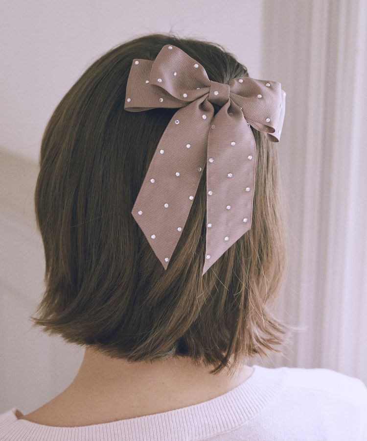 Maison de FLEUR「ビジューグログランリボンバレッタ」|その他|ブラウン