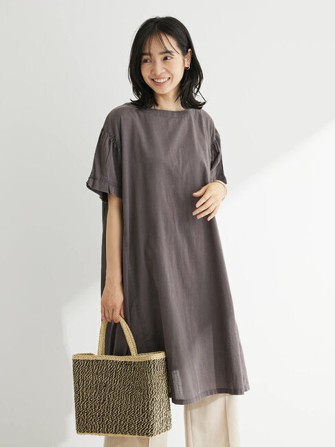 Green Parks「I　ピグメント5分袖チュニック」|チュニック|Charcoal Gray
