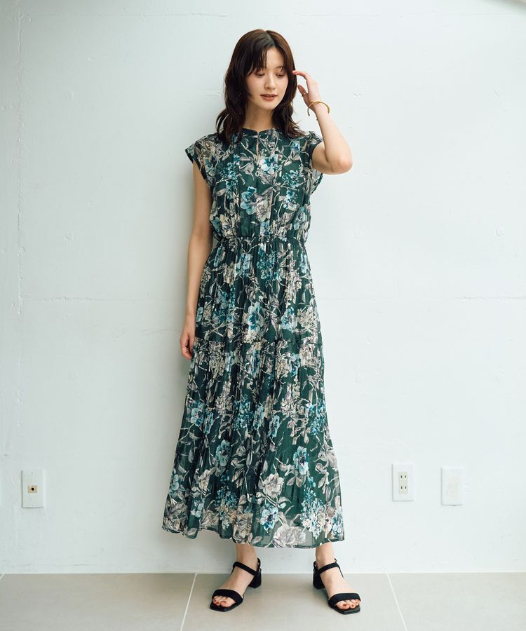 YECCA VECCA「【追加生産】フラワー柄シアープリーツワンピース」|ワンピース|