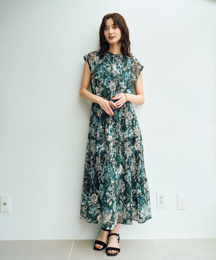 YECCA VECCA「【追加生産】フラワー柄シアープリーツワンピース」|ワンピース|