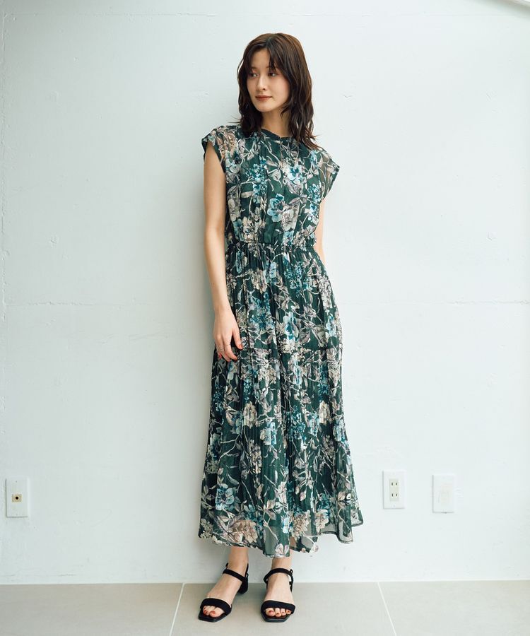 YECCA VECCA「【追加生産】フラワー柄シアープリーツワンピース」|ワンピース|