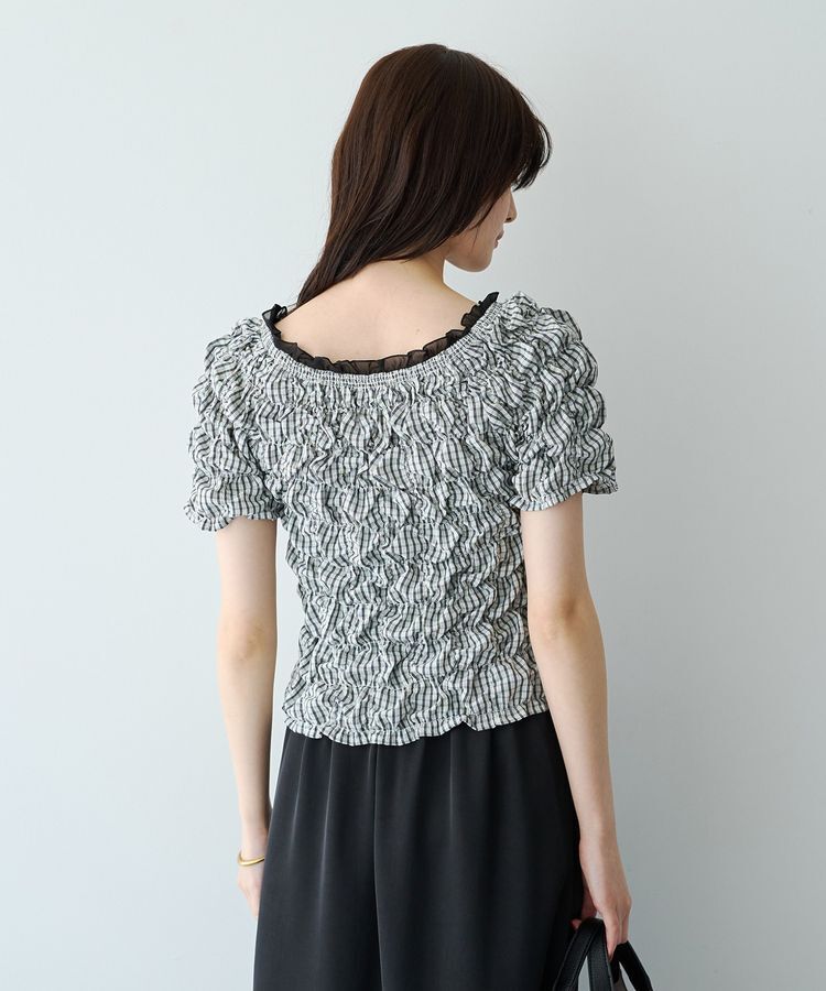 YECCA VECCA「【2way着用可能】チェック柄シャーリングブラウス」|シャツ・ブラウス|