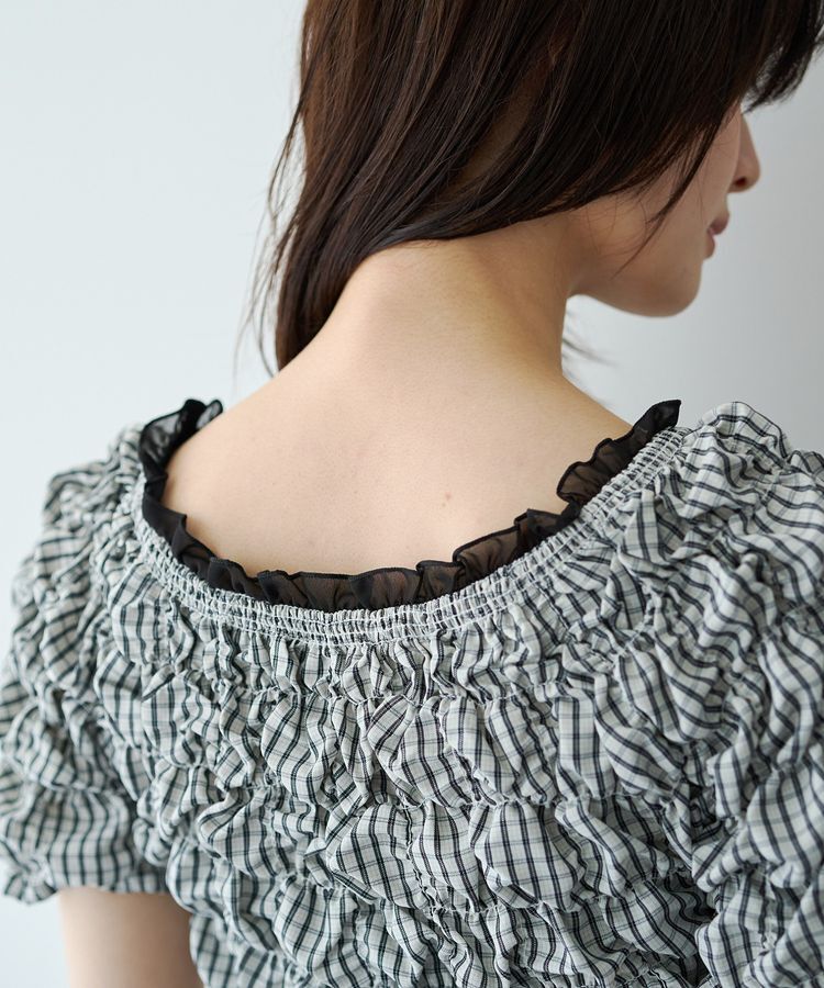 YECCA VECCA「【2way着用可能】チェック柄シャーリングブラウス」|シャツ・ブラウス|