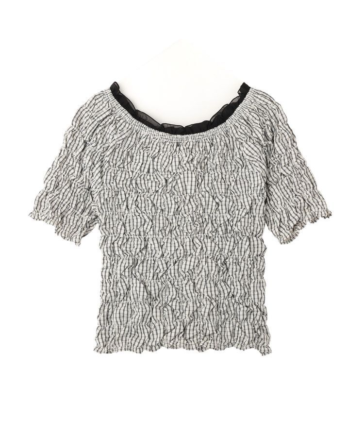 YECCA VECCA「【2way着用可能】チェック柄シャーリングブラウス」|シャツ・ブラウス|