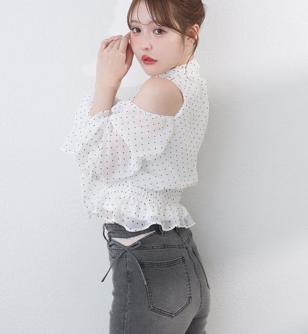  「【選べる4サイズ】サイドカットレース美脚ビジューデニム」|その他|