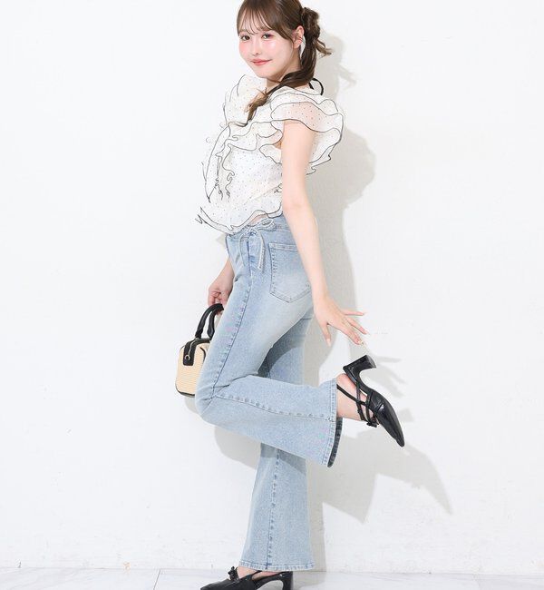  「【選べる4サイズ】サイドカットレース美脚ビジューデニム」|その他|