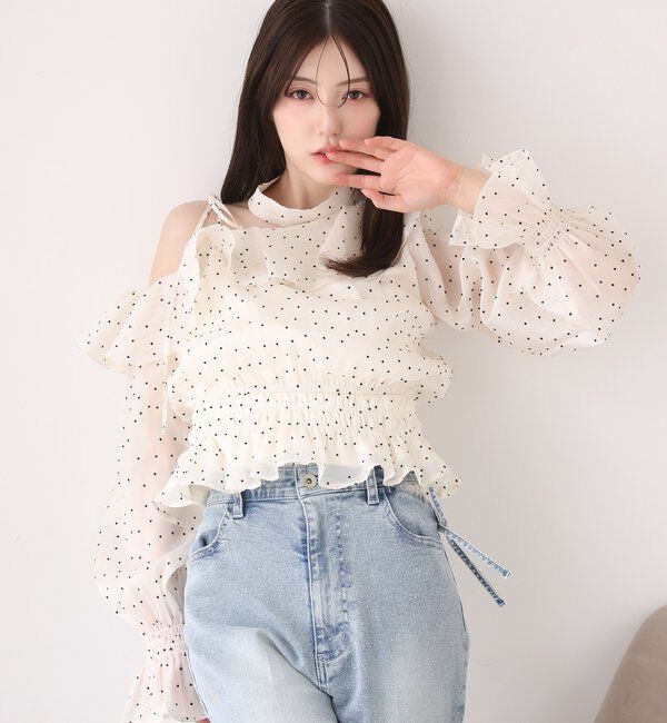  「【選べる4サイズ】サイドカットレース美脚ビジューデニム」|その他|