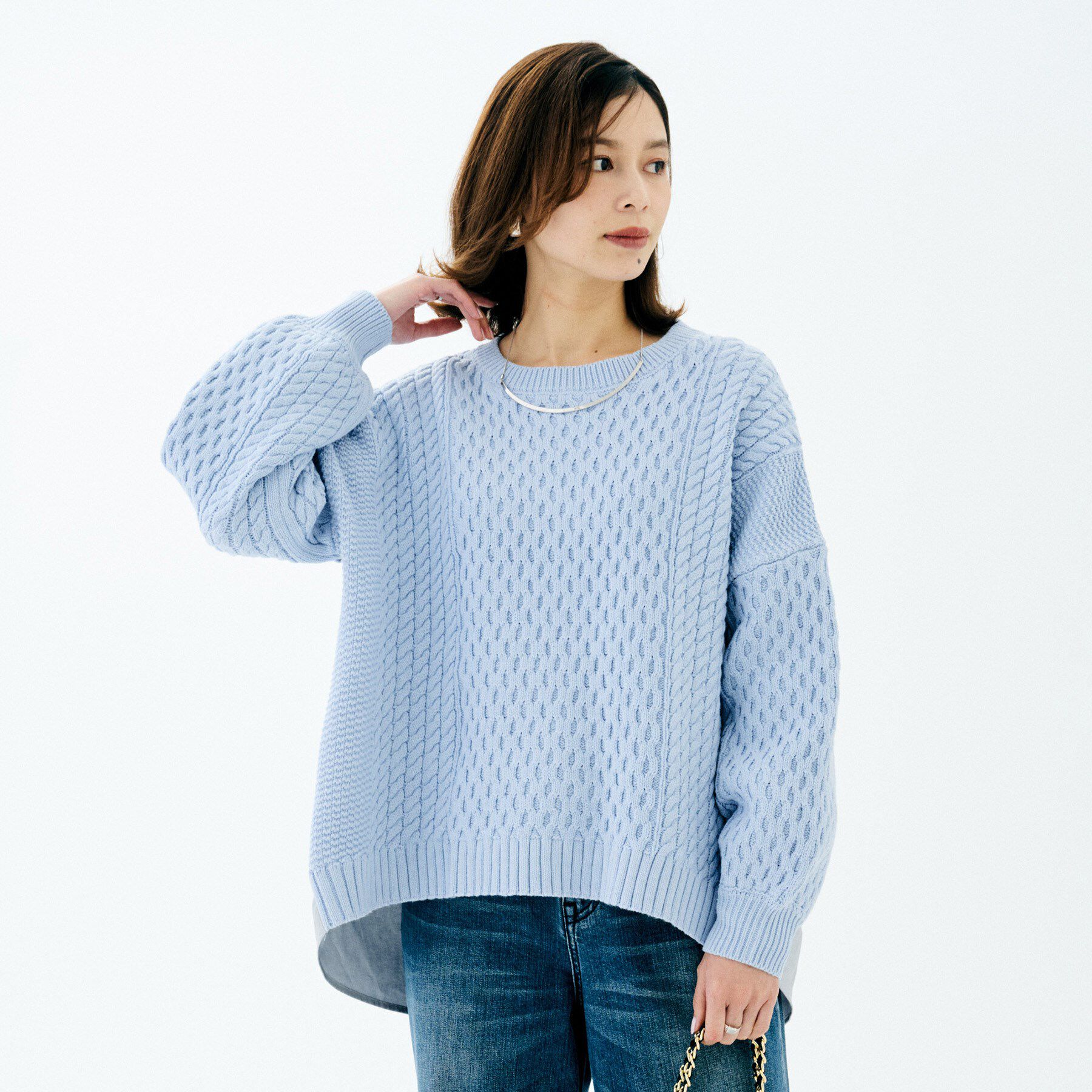 UNTITLED「【TORRAZZO DONNA】ドッキングニットトップス」|ニット・セーター|サックスブルー(09