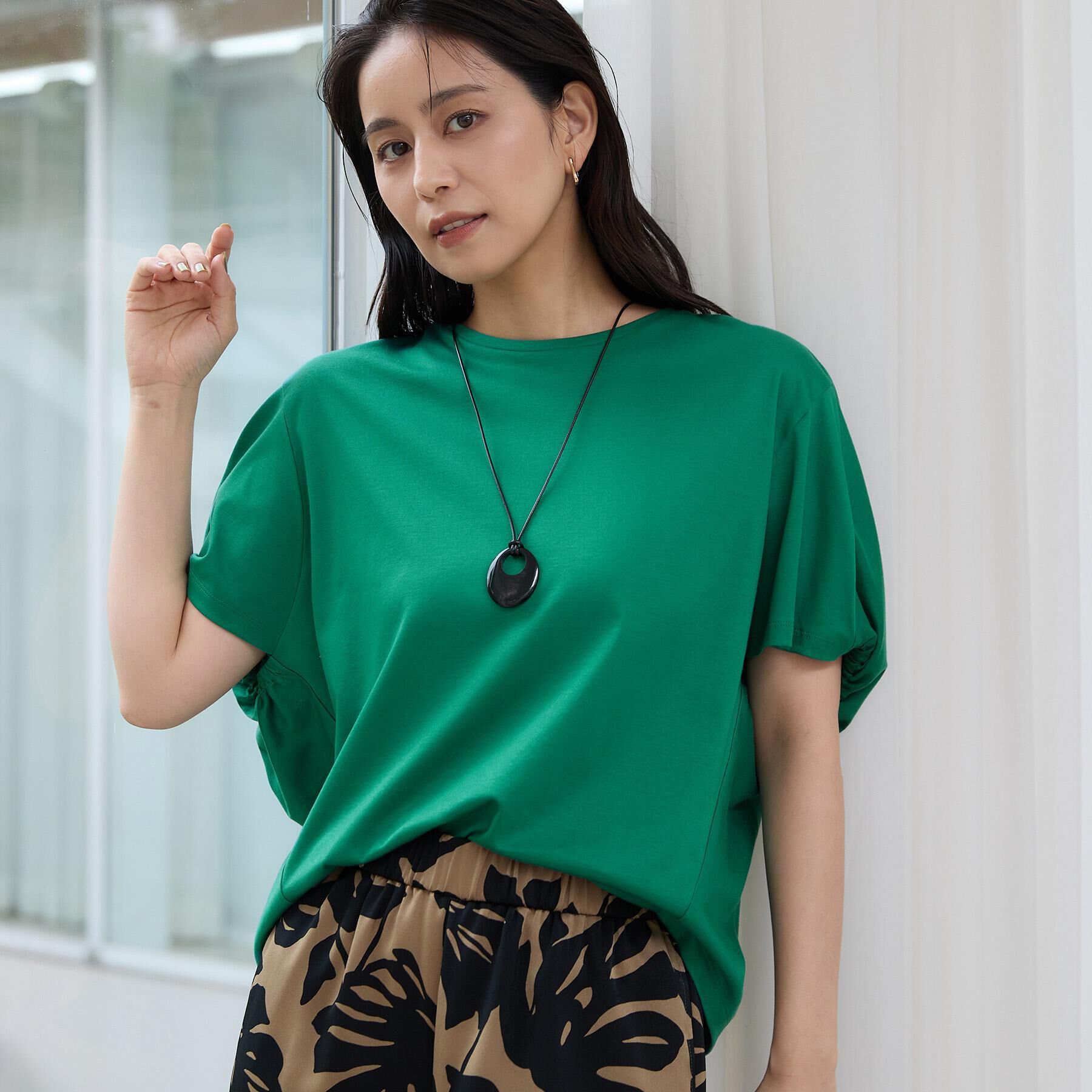 UNTITLED「【汗染み防止/接触冷感】ドルマンプルオーバー」|Tシャツ・カットソー|グリーン(022)