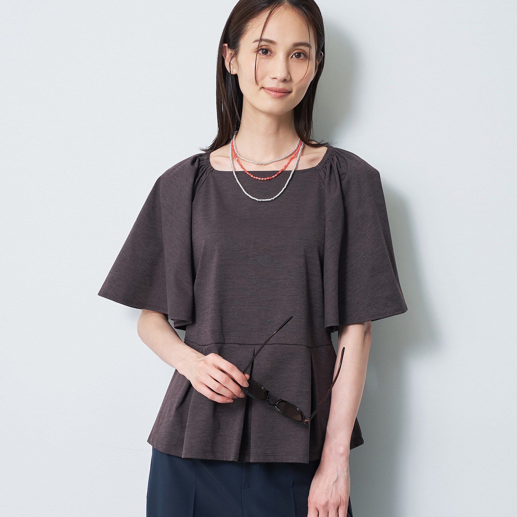 Reflect「【UVカット／接触冷感／吸水速乾】フレアスリーブペプラムカットソー」|Tシャツ・カットソー|