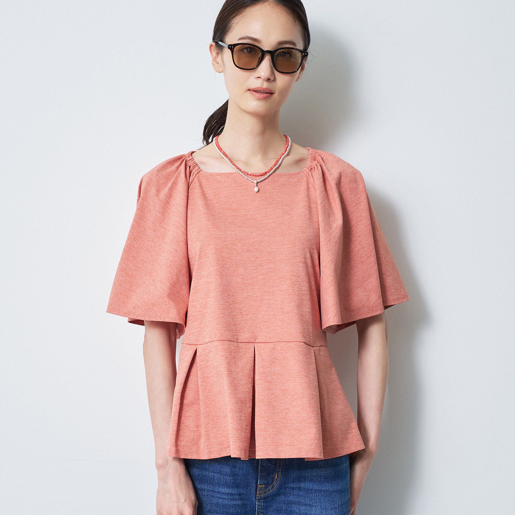Reflect「【UVカット／接触冷感／吸水速乾】フレアスリーブペプラムカットソー」|Tシャツ・カットソー|