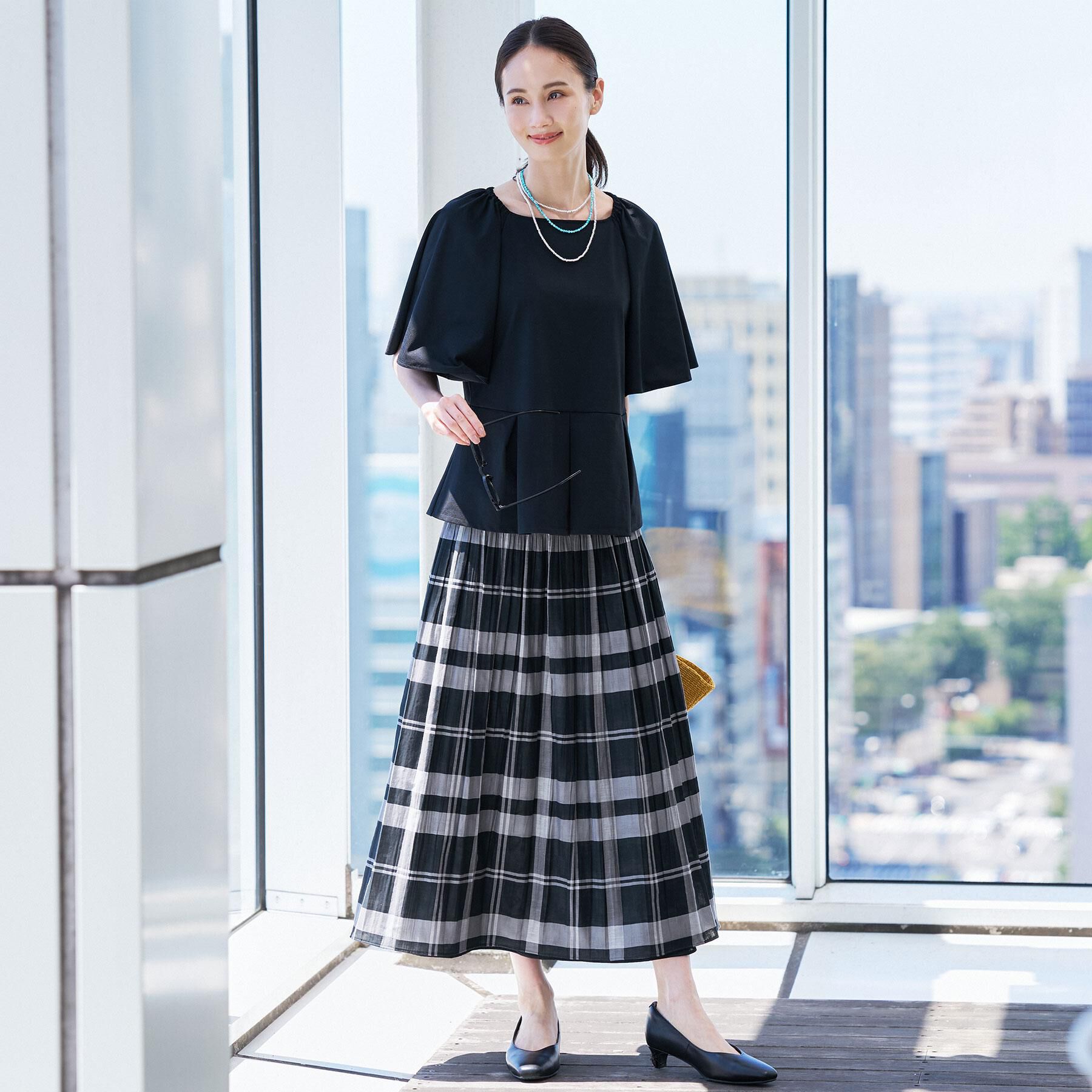 Reflect「【UVカット／接触冷感／吸水速乾】フレアスリーブペプラムカットソー」|Tシャツ・カットソー|