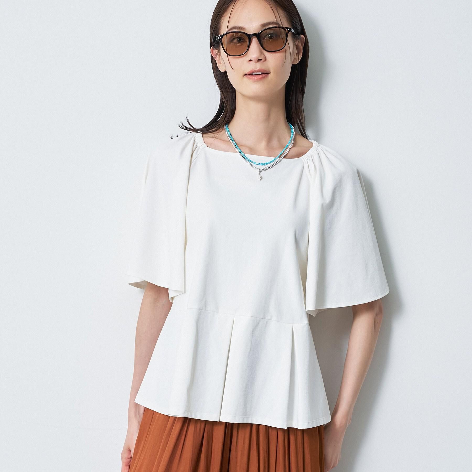 Reflect「【UVカット／接触冷感／吸水速乾】フレアスリーブペプラムカットソー」|Tシャツ・カットソー|