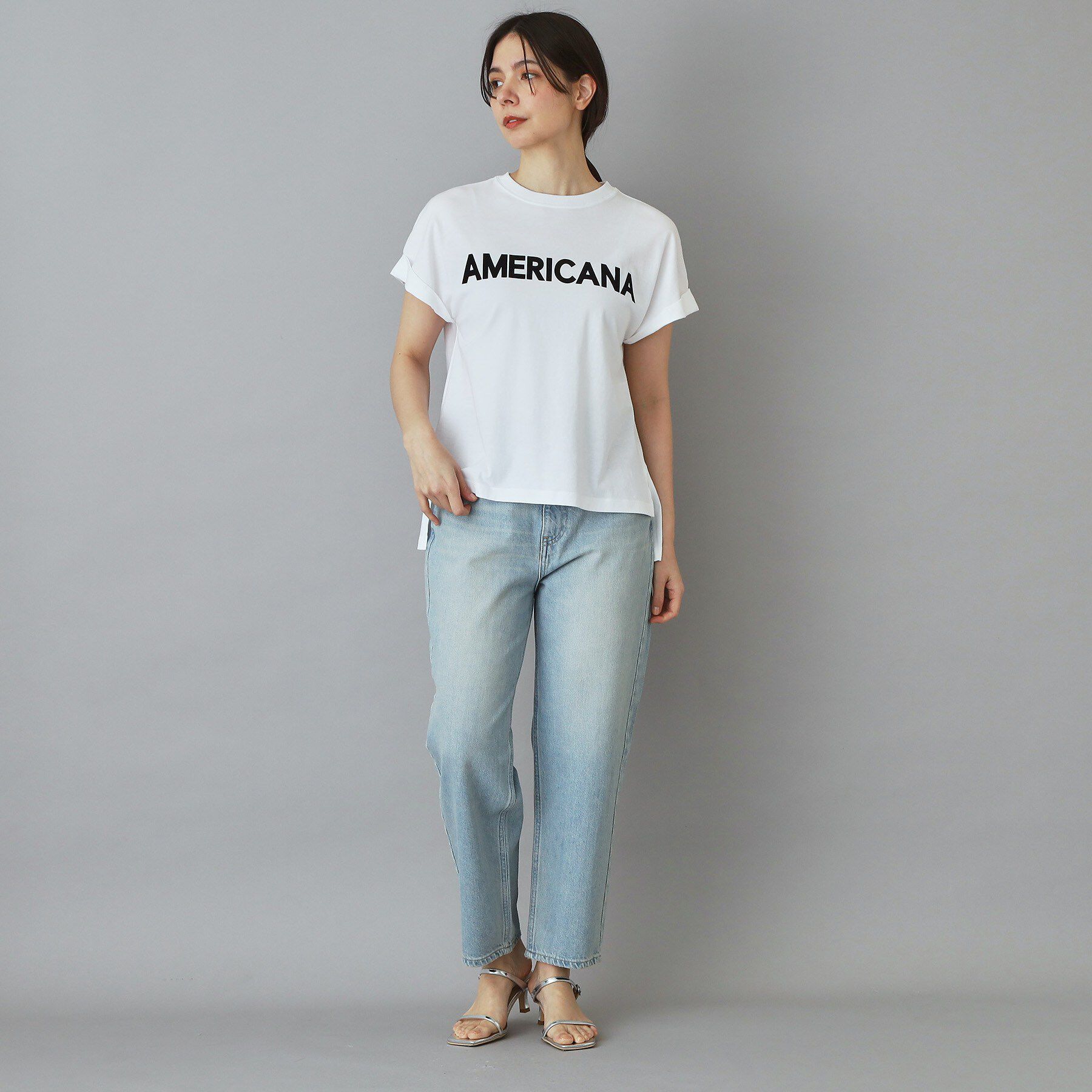 DRESSTERIOR「Americana（アメリカーナ）【別注】 接触冷感 袖ロールアップ ロゴTシャツ」|Tシャツ・カットソー|